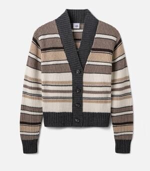 Cabi #4860 Cocoa Striped Cardigan NWT Large Button Front Cotton Blend Sweater